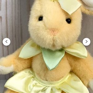 Hugfun Bunny Rabbit 10" Yellow Plush Stuffed Animal Silky Bow Skirt Vintage 2001